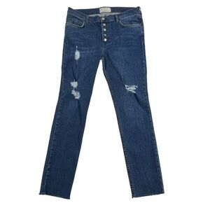 Free People Womens Blue Distressed Button Fly Skinny Jeans 10570 Size 30
